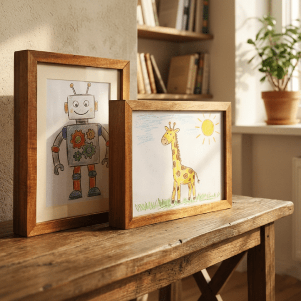 Kindertekeningen lijst – Houtlook wissellijst met opbergruimte voor A4 en A3
