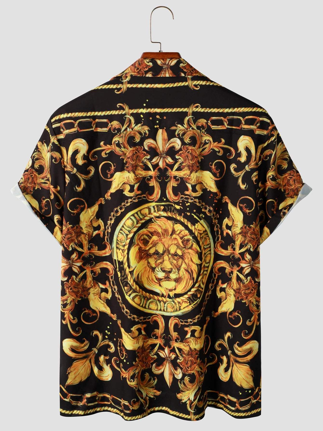 Valenthor – Barock Herrenhemd Löwenprint schwarz goldfarben – Fest- & Abendkleidung