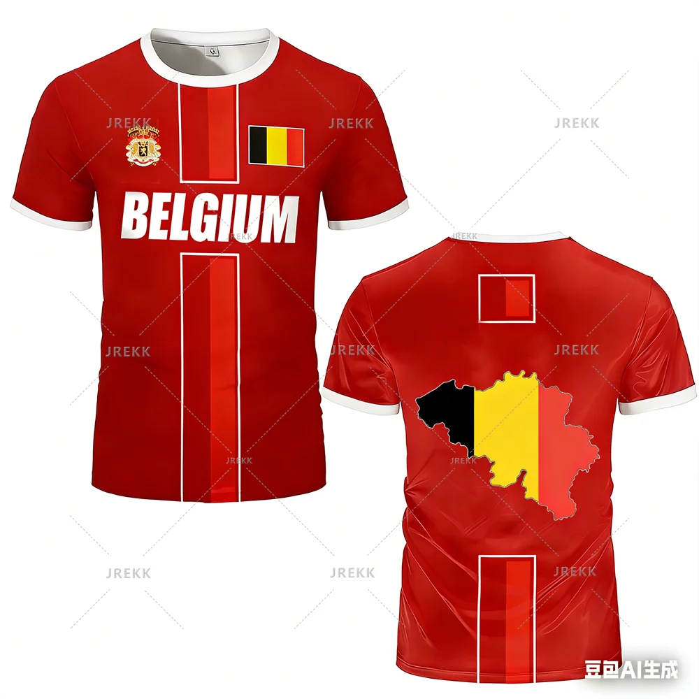 New Belgium Football Jersey Men's Sports T-shirts Belgian Flag Street Oversized Tops Unisex Casual Maillot Football Team Uniform VestraGear