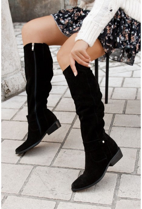 Hannah - Botas de señora retro resistentes e cómodas ata o xeonllo