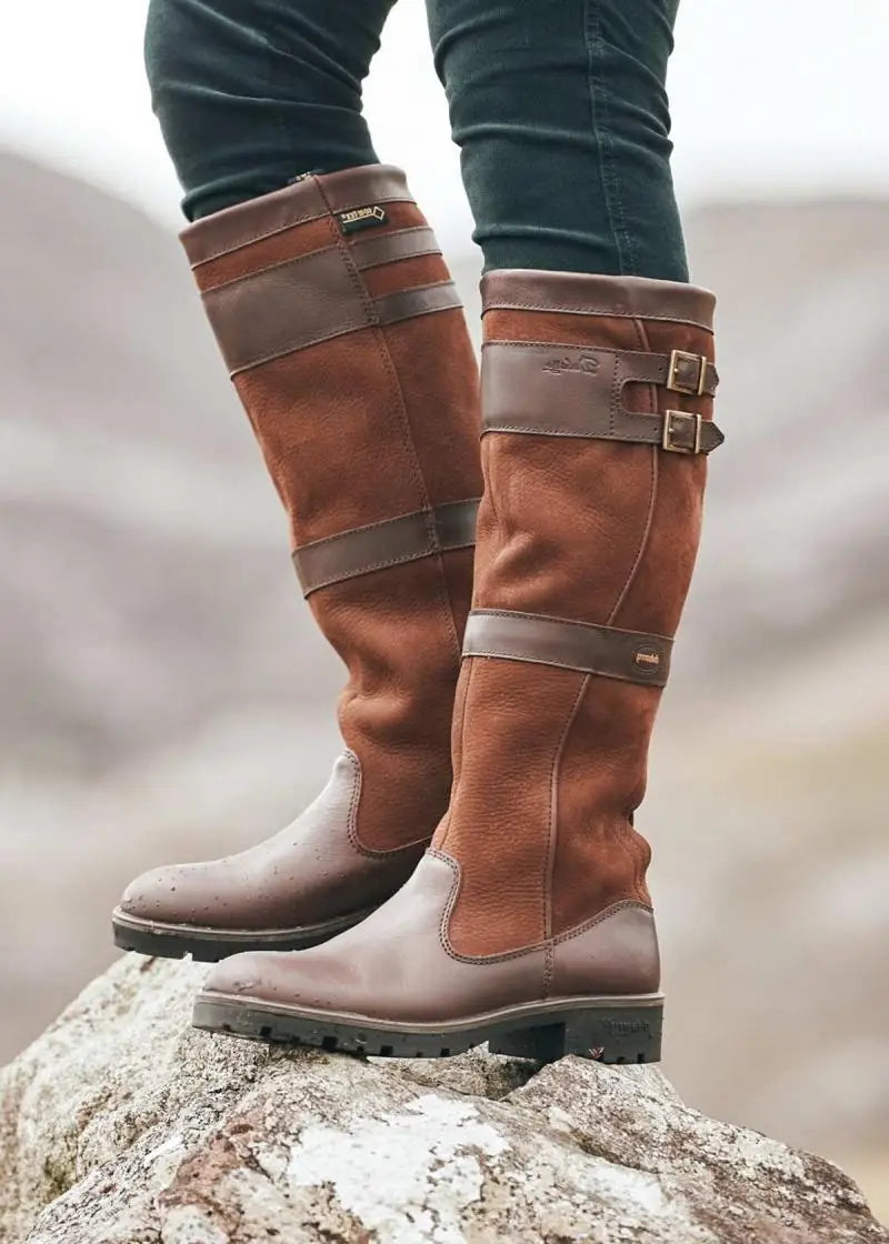 Dames outdoor laarzen – lederlook design met hoge schacht en gespen