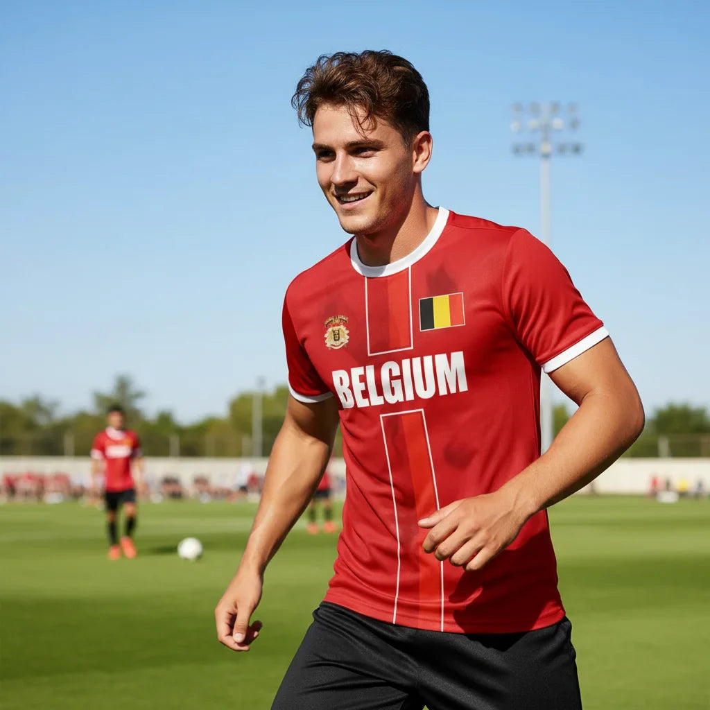 New Belgium Football Jersey Men's Sports T-shirts Belgian Flag Street Oversized Tops Unisex Casual Maillot Football Team Uniform VestraGear