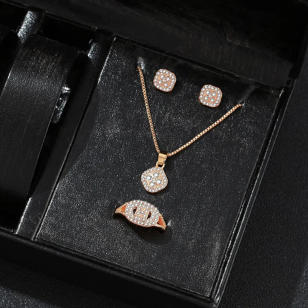 Elariva juego de joyas para mujer – collar elegante, pendientes y anillo ajustable