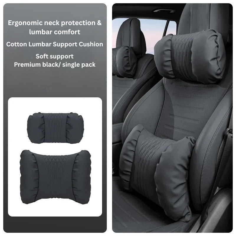 Hoofdsteun & Lendensteun Auto – Nappa-Look PU, Zachte Vulling & 2-delig