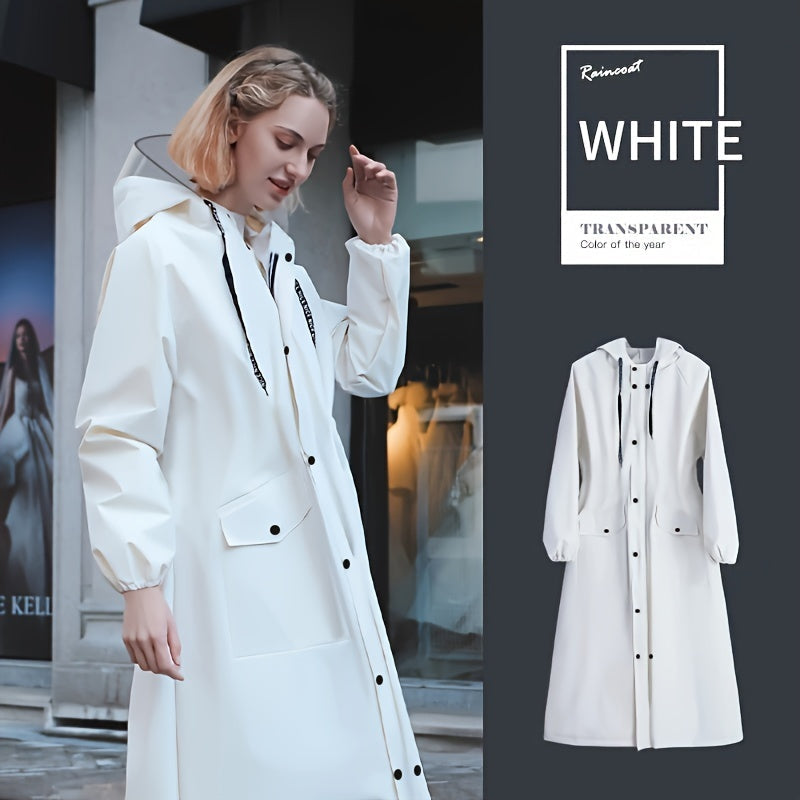 Sophie – Abrigo de lluvia impermeable para mujer con capucha en blanco, elegante y práctico