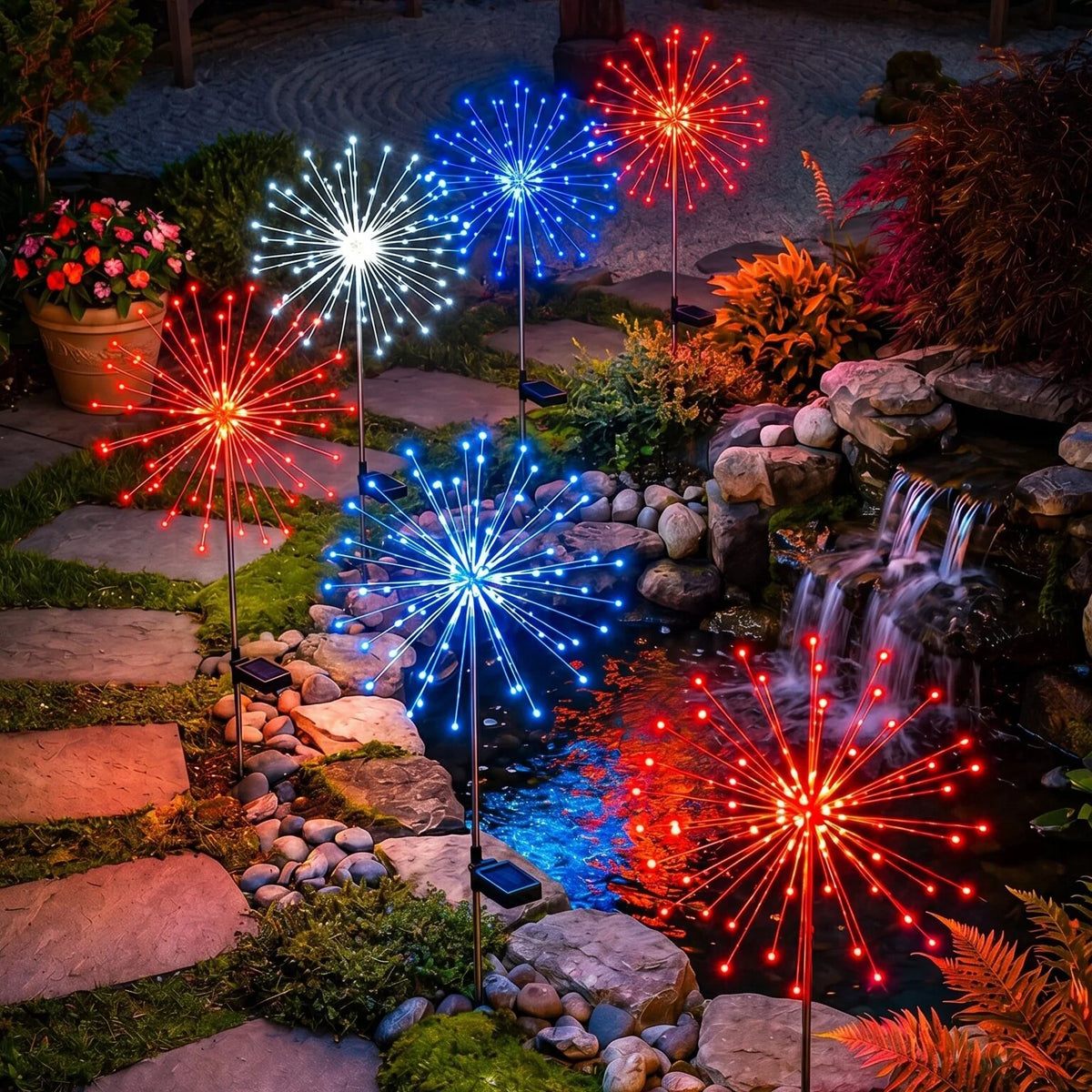 Padverlichting op zonne-energie – sprankelend rood, wit en blauw langs je oprit