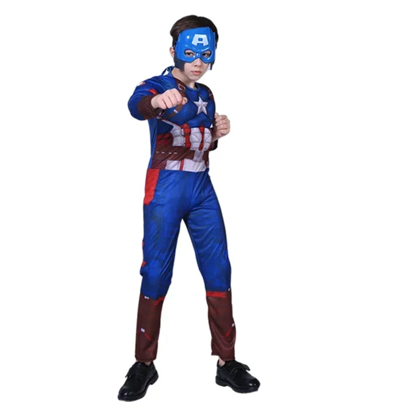 HeroVibe – Superheld Spierkostuum Kinderen met Schild – Rood & Blauw Carnaval Outfit