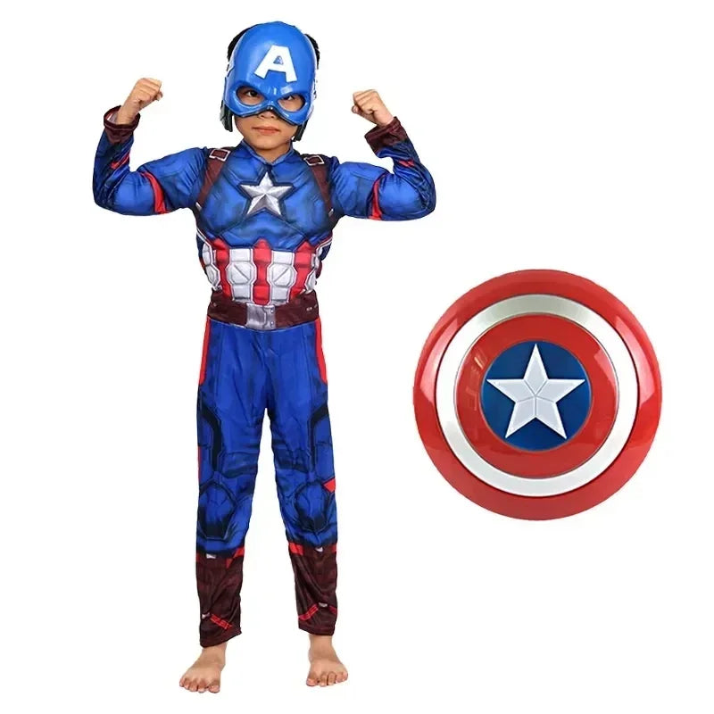 HeroVibe – Superheld Spierkostuum Kinderen met Schild – Rood & Blauw Carnaval Outfit