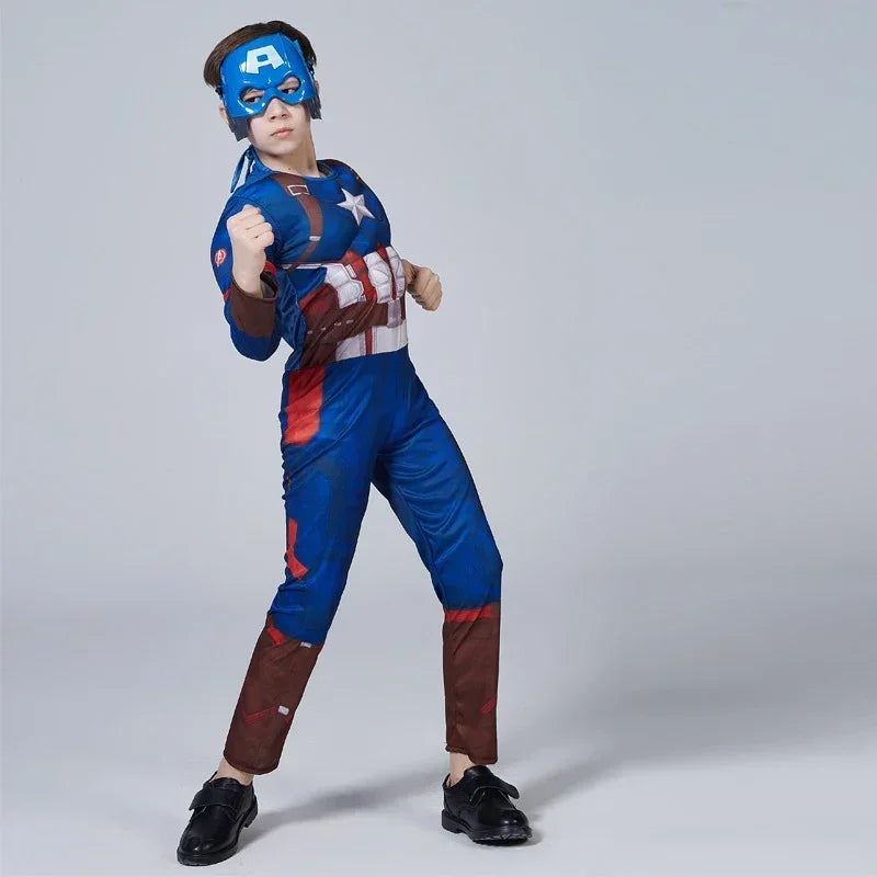 HeroVibe – Superheld Spierkostuum Kinderen met Schild – Rood & Blauw Carnaval Outfit