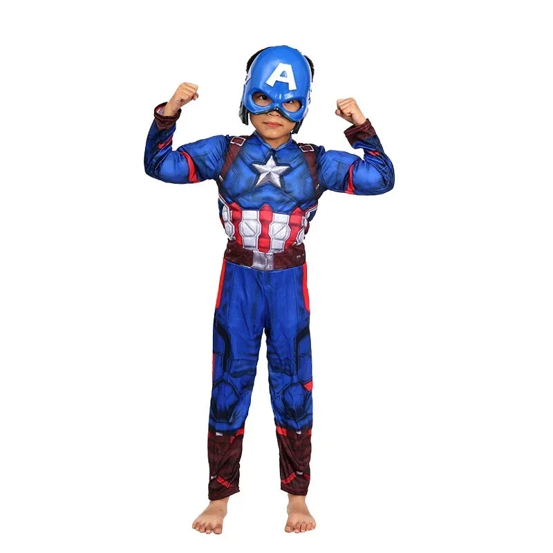 HeroVibe – Superheld Spierkostuum Kinderen met Schild – Rood & Blauw Carnaval Outfit