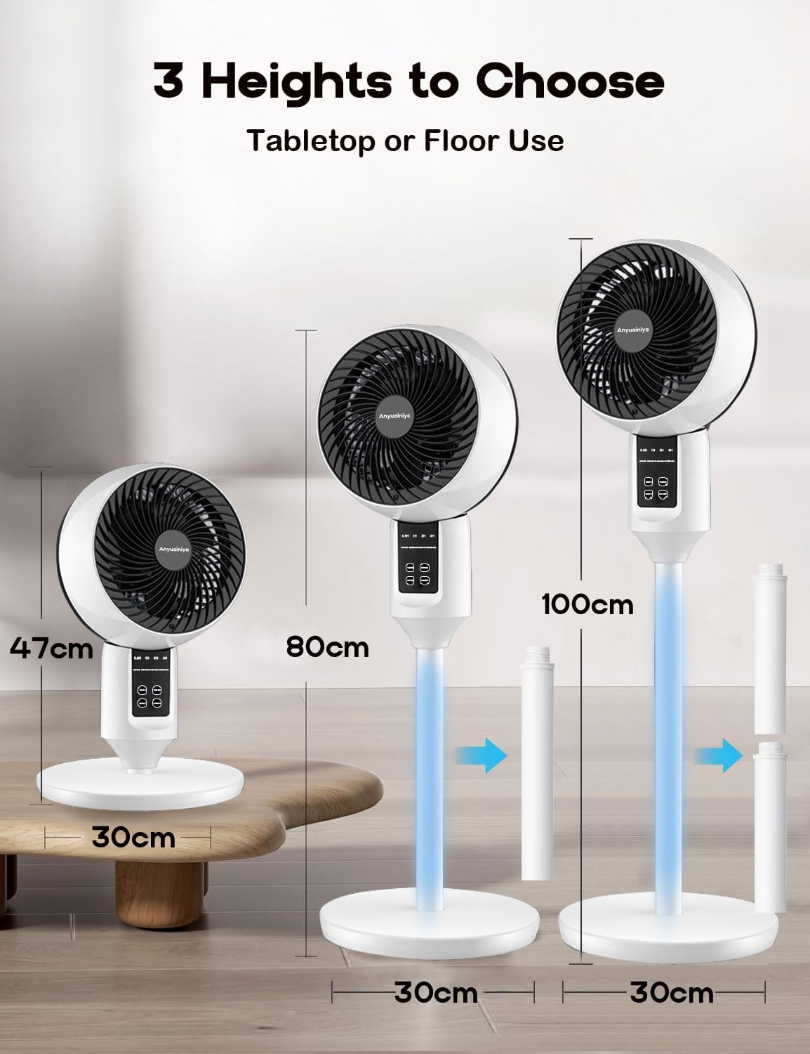 Stille Staande Ventilator met 3D-Oscillatie, Afstandsbediening en Hoogteverstelling 1