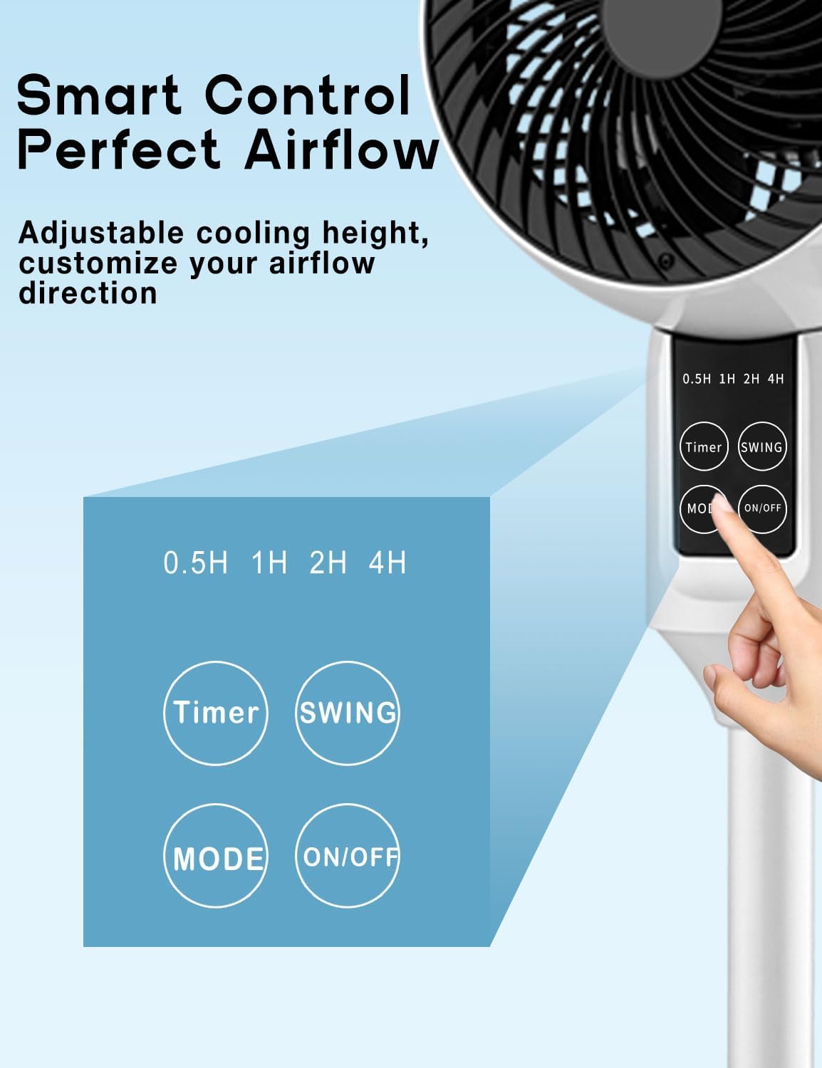 Stille Staande Ventilator met 3D-Oscillatie, Afstandsbediening en Hoogteverstelling 5