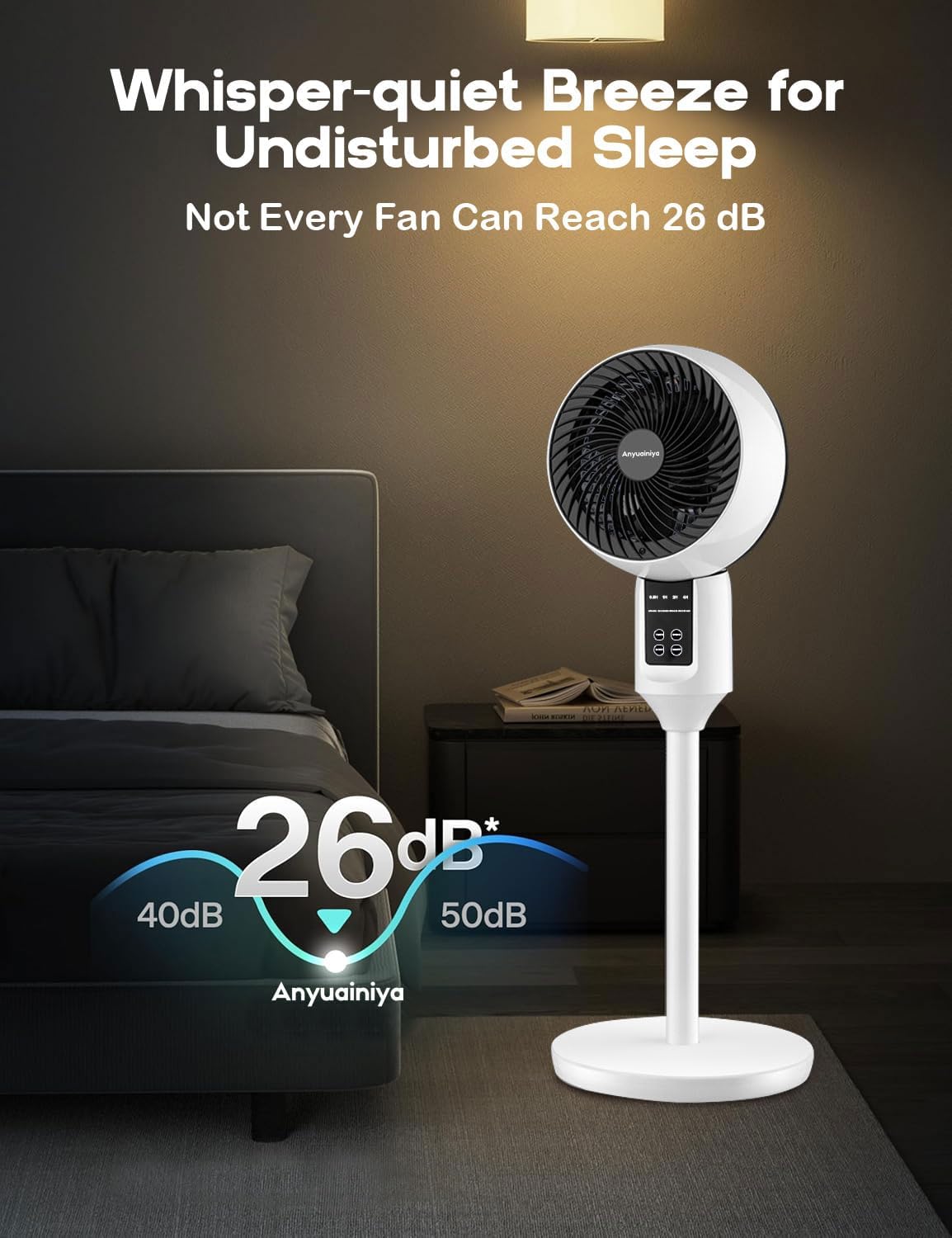 Stille Staande Ventilator met 3D-Oscillatie, Afstandsbediening en Hoogteverstelling 6