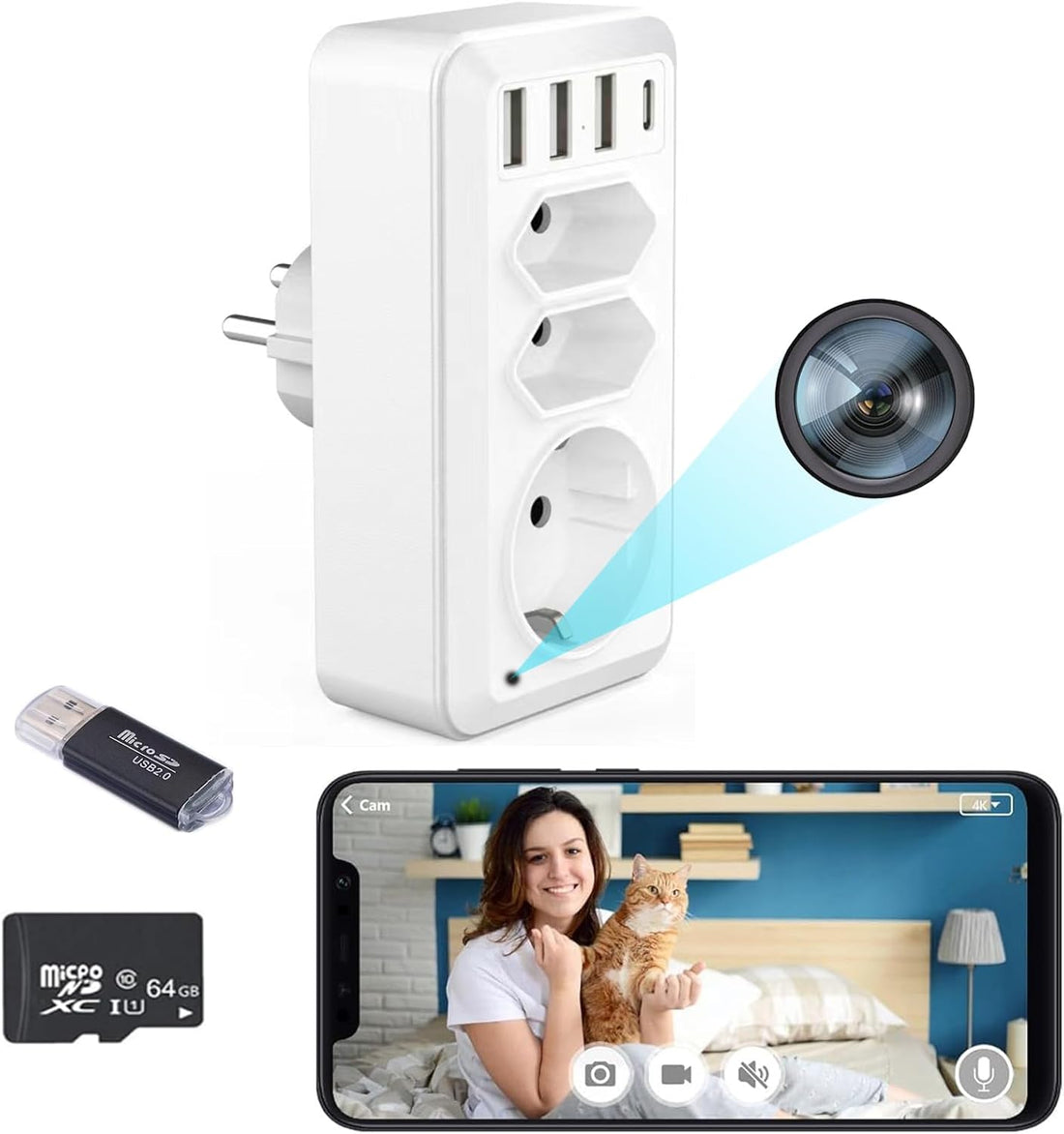 Stopcontact met Verborgen WiFi-Camera, USB-Poorten en 64 GB Geheugenkaart 3