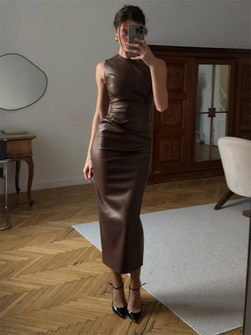 Stylowa Sukienka Maxi Dla Kobiet, Wysoka Talia, Bez Rękawów, Obcisła, Patchworkowa 0