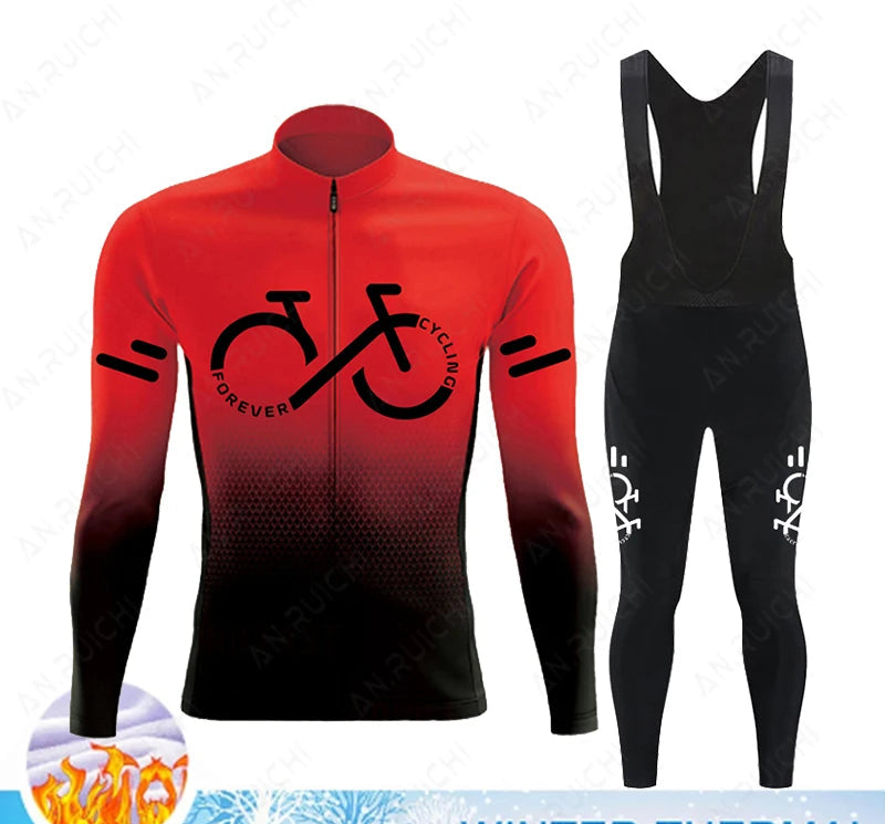 Cyclovar Fleece Cycling Set Men – Thermal Winter Set with Windproof 5D Silicone Pad & UV Protection