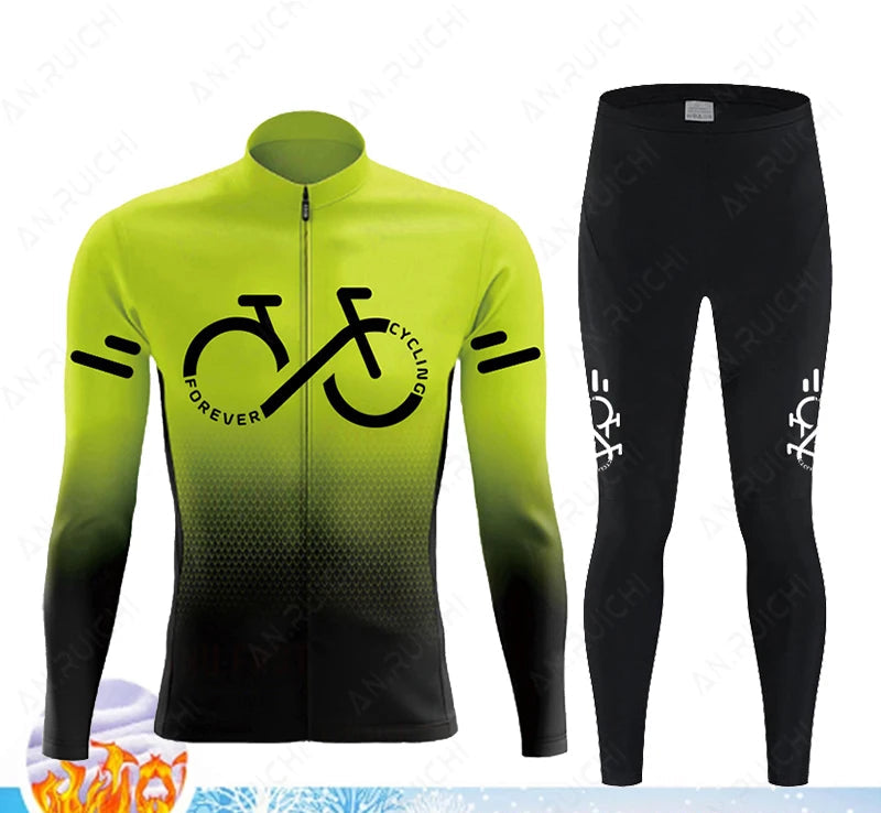 Cyclovar Fleece Cycling Set Men – Thermal Winter Set with Windproof 5D Silicone Pad & UV Protection