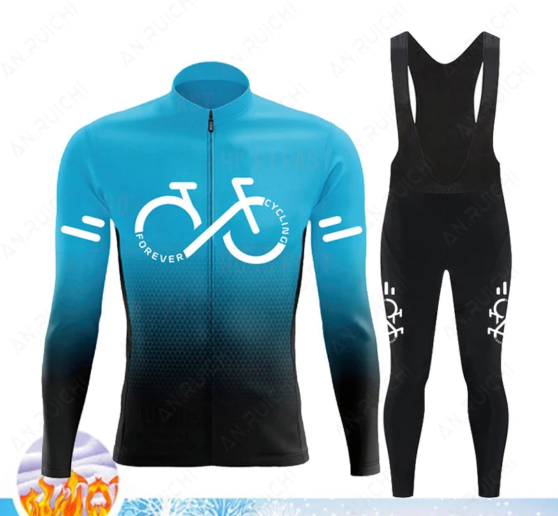 Cyclovar Fleece Cycling Set Men – Thermal Winter Set with Windproof 5D Silicone Pad & UV Protection