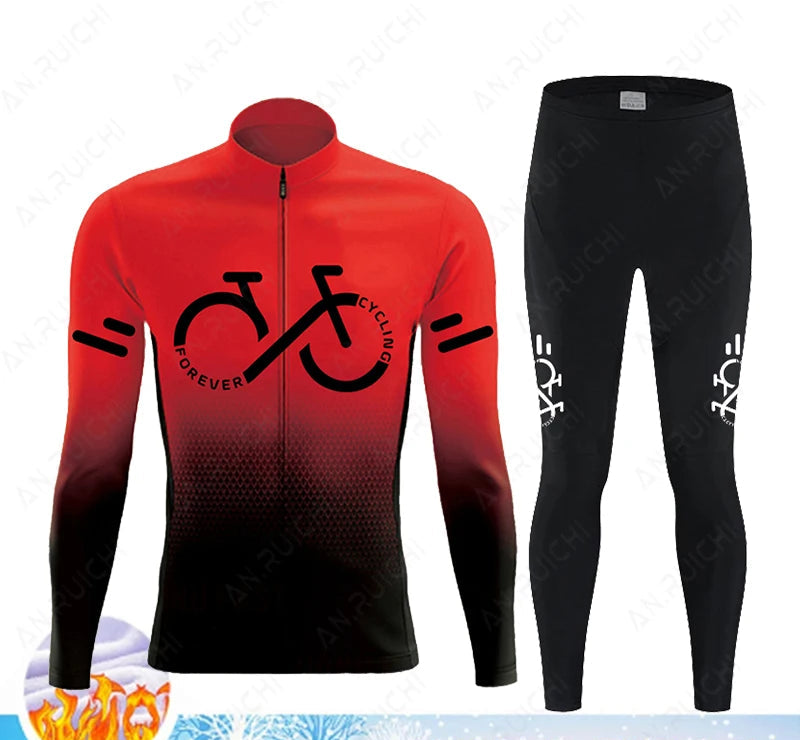 Cyclovar Fleece Cycling Set Men – Thermal Winter Set with Windproof 5D Silicone Pad & UV Protection