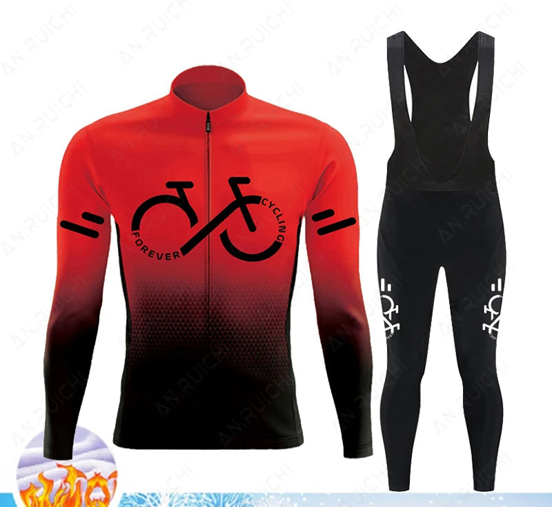 Cyclovar Fleece Cycling Set Men – Thermal Winter Set with Windproof 5D Silicone Pad & UV Protection