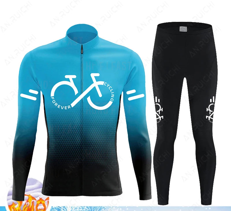 Cyclovar Fleece Cycling Set Men – Thermal Winter Set with Windproof 5D Silicone Pad & UV Protection