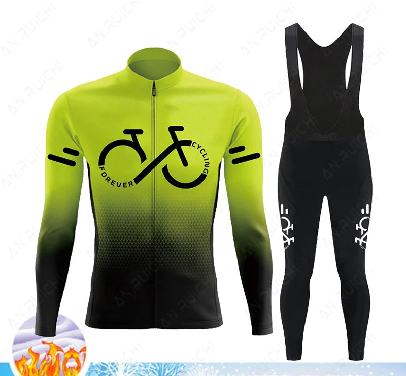 Cyclovar Fleece Cycling Set Men – Thermal Winter Set with Windproof 5D Silicone Pad & UV Protection