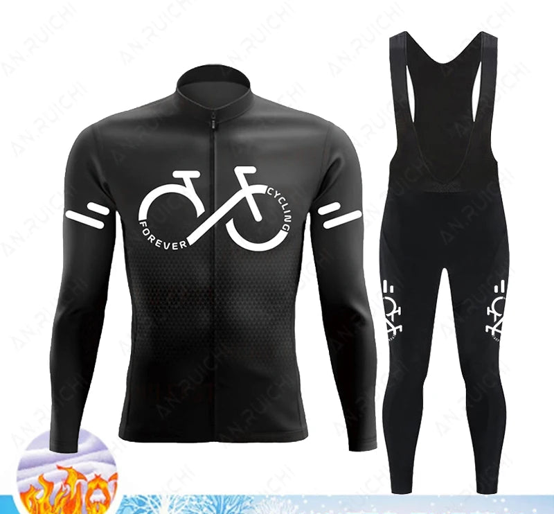 Cyclovar Fleece Cycling Set Men – Thermal Winter Set with Windproof 5D Silicone Pad & UV Protection