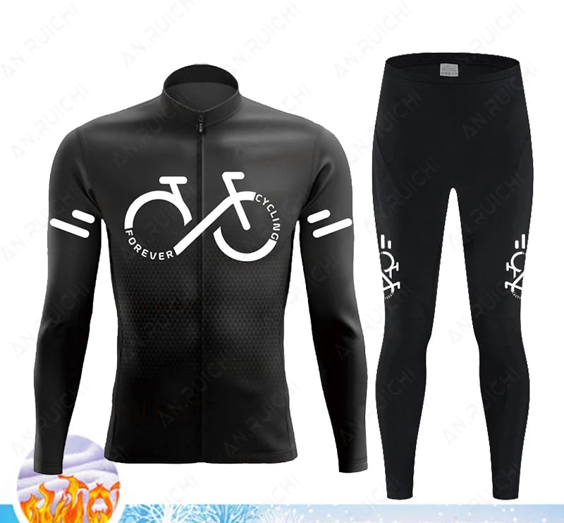 Cyclovar Fleece Cycling Set Men – Thermal Winter Set with Windproof 5D Silicone Pad & UV Protection