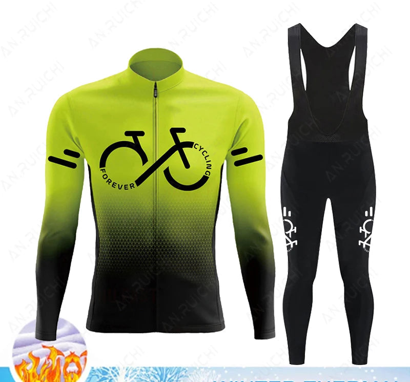 Cyclovar Fleece Cycling Set Men – Thermal Winter Set with Windproof 5D Silicone Pad & UV Protection