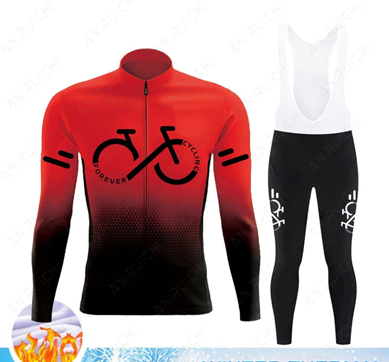 Cyclovar Fleece Cycling Set Men – Thermal Winter Set with Windproof 5D Silicone Pad & UV Protection