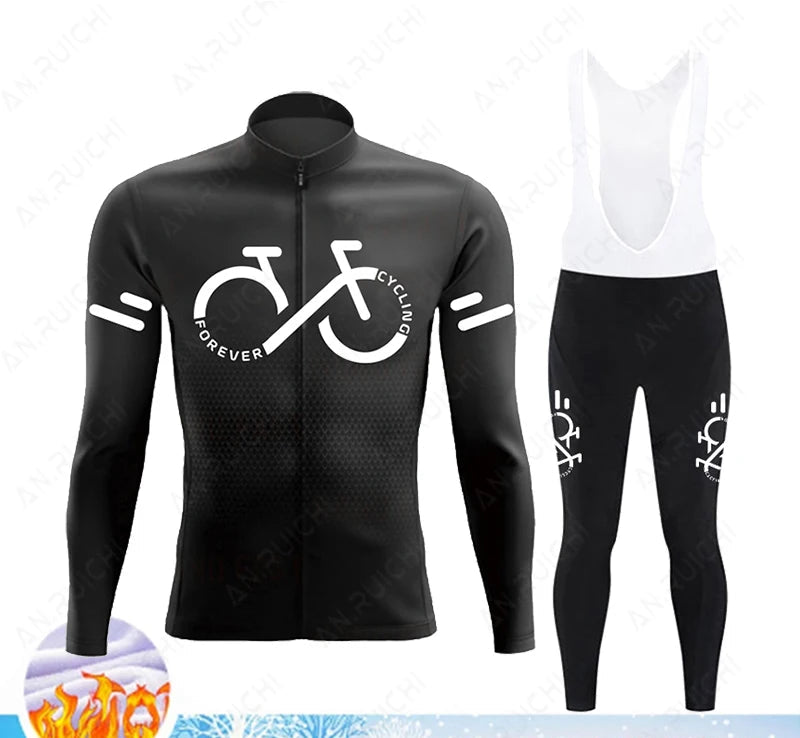 Cyclovar Fleece Cycling Set Men – Thermal Winter Set with Windproof 5D Silicone Pad & UV Protection