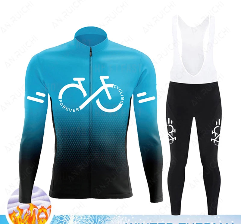 Cyclovar Fleece Cycling Set Men – Thermal Winter Set with Windproof 5D Silicone Pad & UV Protection