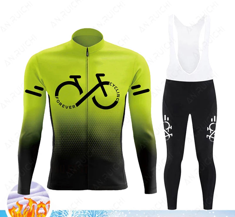 Cyclovar Fleece Cycling Set Men – Thermal Winter Set with Windproof 5D Silicone Pad & UV Protection
