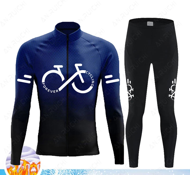 Cyclovar Fleece Cycling Set Men – Thermal Winter Set with Windproof 5D Silicone Pad & UV Protection