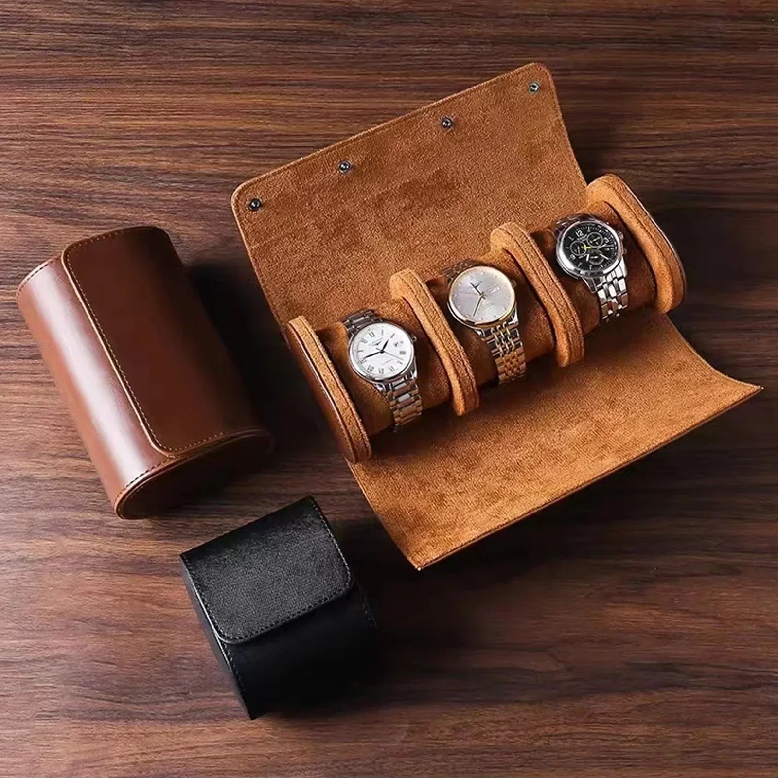Travel Watch Case – 3 Slot Roll with Removable Cushions for Secure Storage 0
