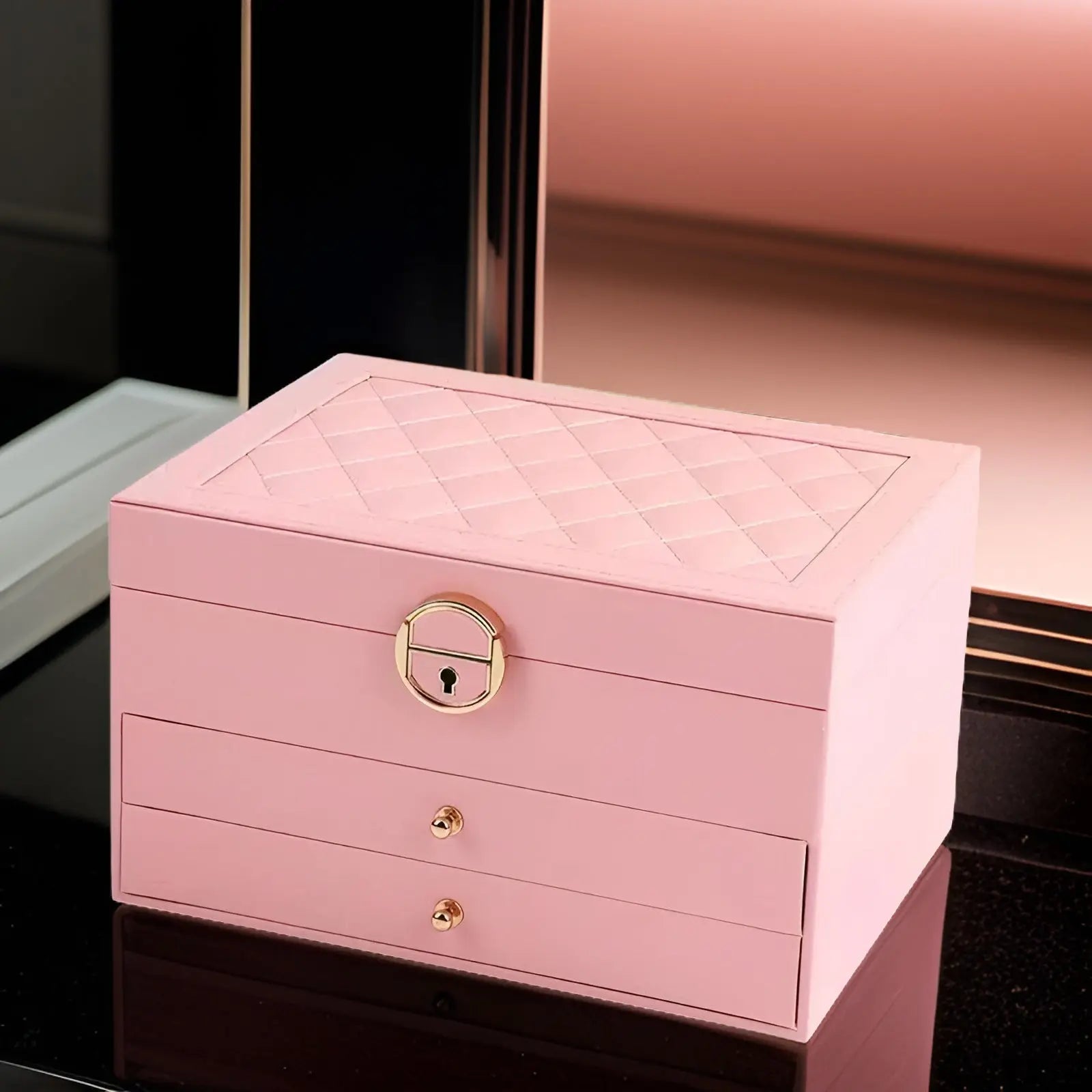 EleganceBox – Caixa de xoias de luxo de varias capas de coiro PU