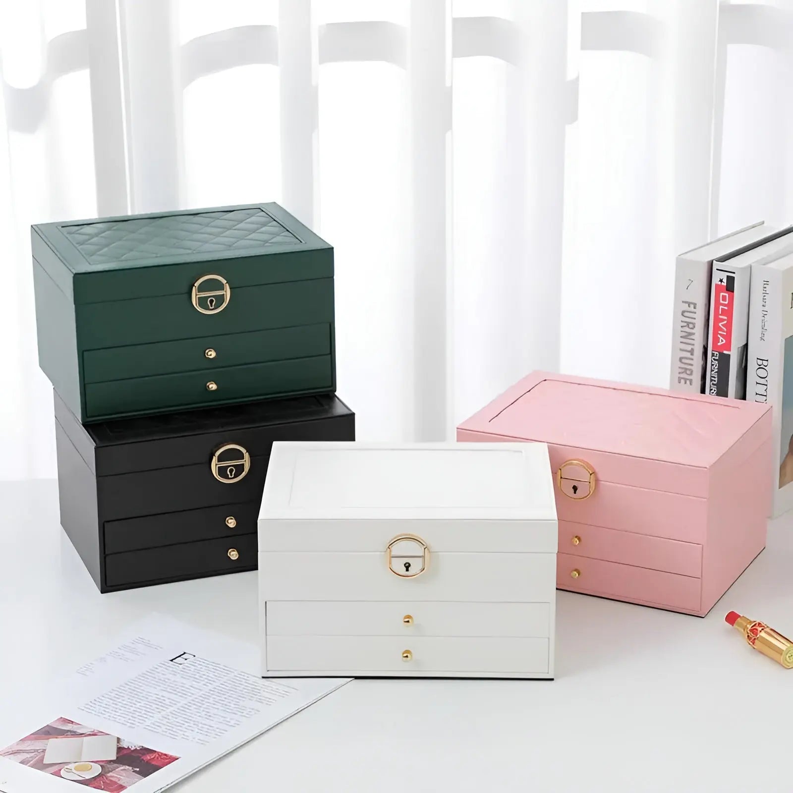 EleganceBox – Caixa de xoias de luxo de varias capas de coiro PU