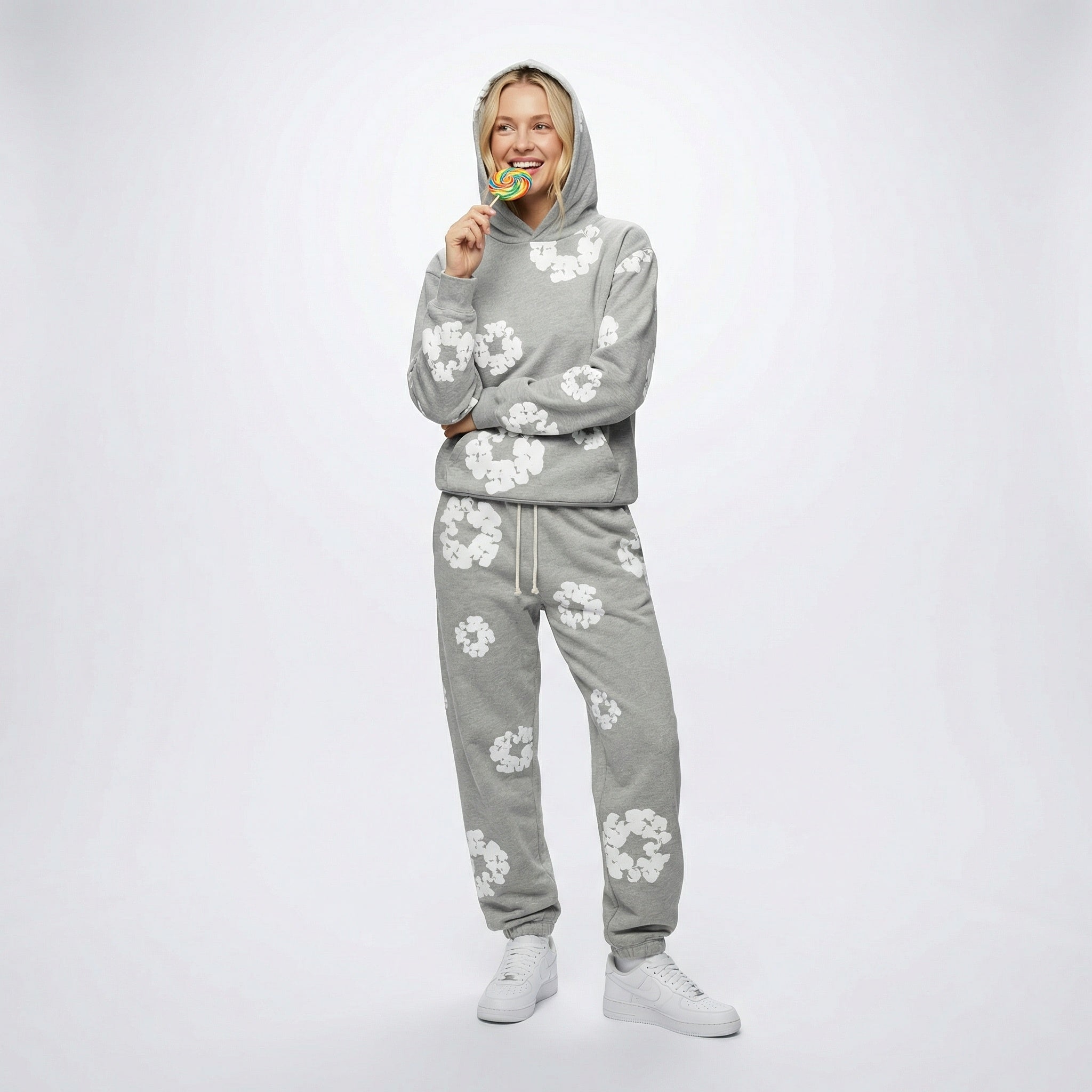 Chándal de mujer de 2 piezas – Sudadera con capucha y pantalón de jogging con estampado de flores
