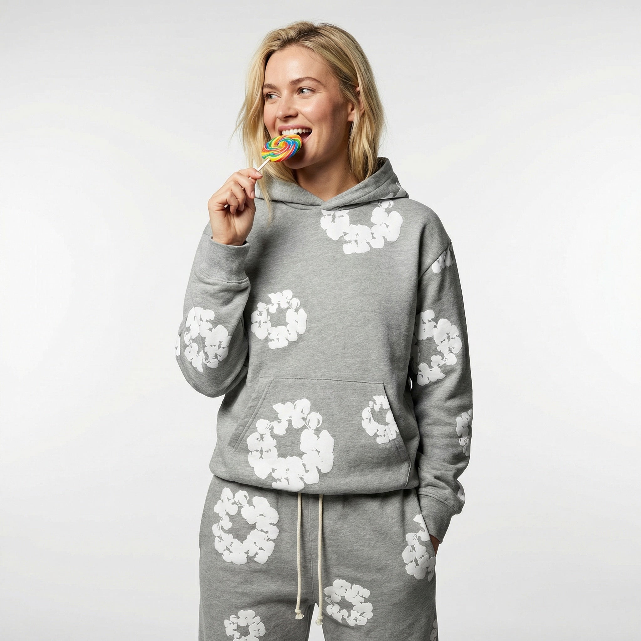 Chándal de mujer de 2 piezas – Sudadera con capucha y pantalón de jogging con estampado de flores