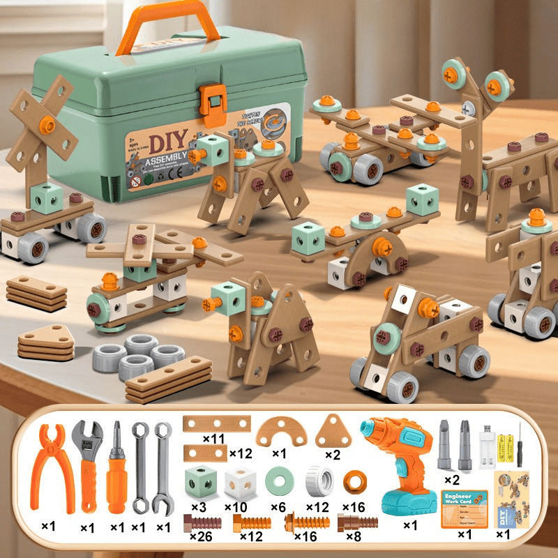Bauspielzeug-Set – Mit elektrischem Schraubendreher & Aufbewahrungskoffer