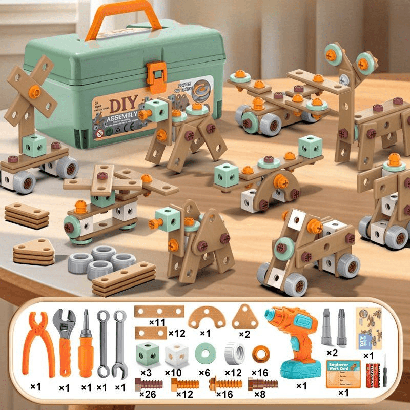Bauspielzeug-Set – Mit elektrischem Schraubendreher & Aufbewahrungskoffer