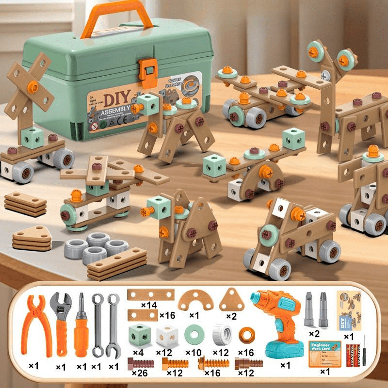 Bauspielzeug-Set – Mit elektrischem Schraubendreher & Aufbewahrungskoffer