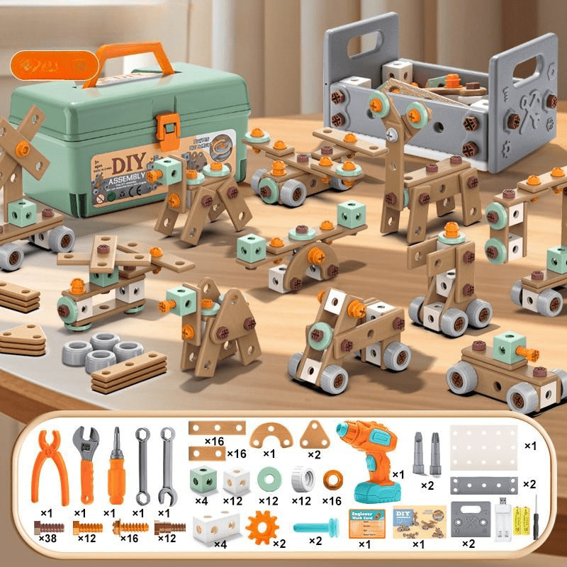Bauspielzeug-Set – Mit elektrischem Schraubendreher & Aufbewahrungskoffer