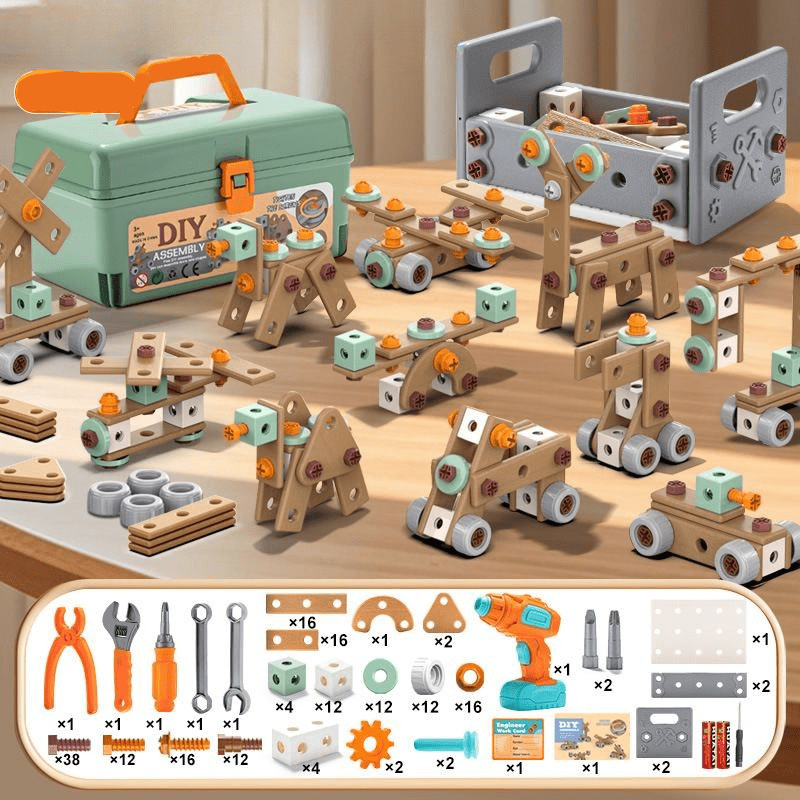 Bauspielzeug-Set – Mit elektrischem Schraubendreher & Aufbewahrungskoffer