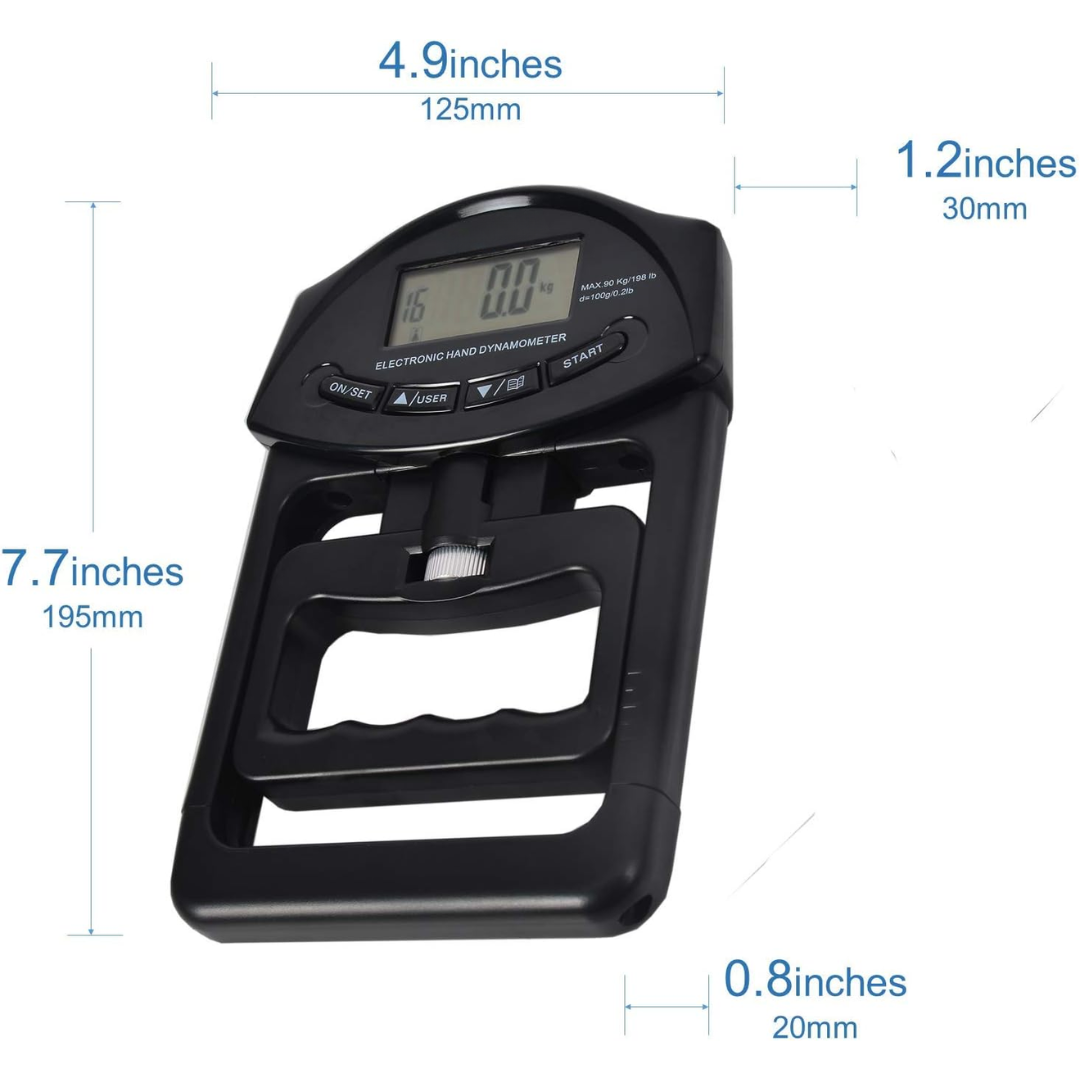 Medidor de fuerza manual digital Gripmaster – Medición precisa hasta 90 kg