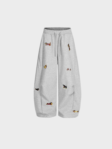 Sweatpants mit Gestickten Hündchen – Weicher Stoff, Lockere Passform & Verspieltes Design