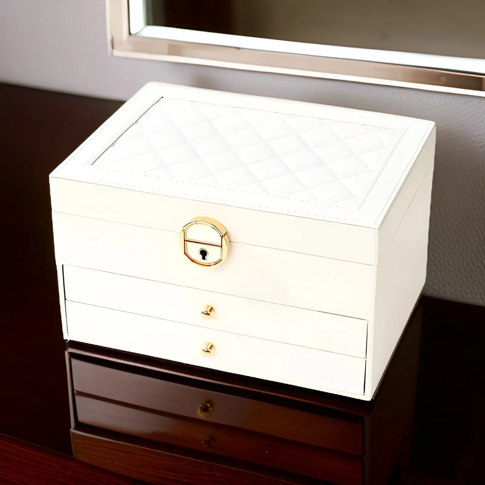 EleganceBox – Caixa de xoias de luxo de varias capas de coiro PU