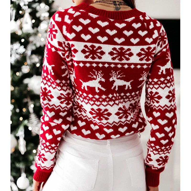 Vrouwen kersttrui met sneeuwvlokprint, gebreid en casual 1