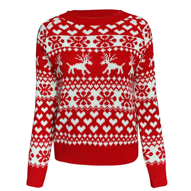 Vrouwen kersttrui met sneeuwvlokprint, gebreid en casual 4
