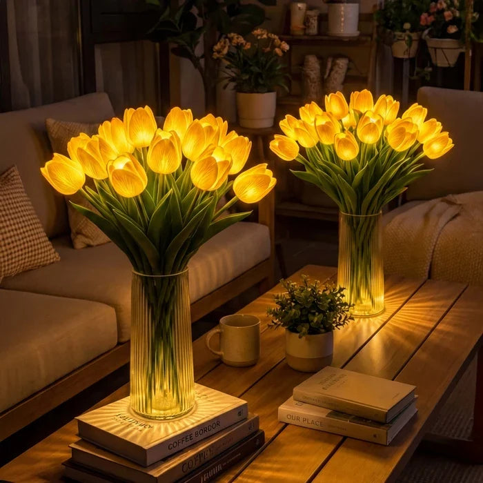 Sfeerlamp met tulpen – kunstbloemen die elk een eigen warm lampje dragen